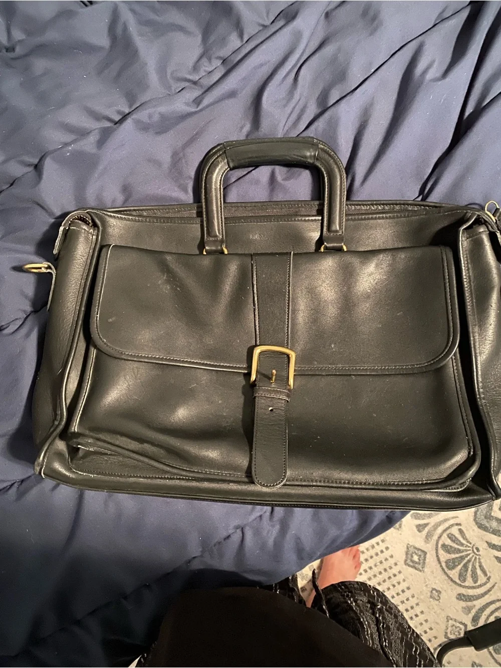 Coach Black Leather Briefcase with Gold Buckle Harrison style 5283